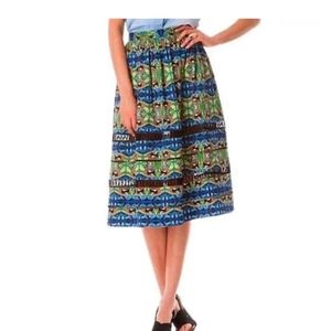 Sam Edelman Parrot Head A-Line Crochet/Lace Paneled Blue & Green Midi Skirt  12